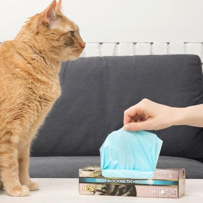 Best Odor-Sealing Cat Poop Bags, BOS for Pet Waste & Kitty Litter - Disposal Bags - Scent & Smell Free (60 bags) [Size: L, Color: Light blue] NOT a litter box liner (Pack of 2)