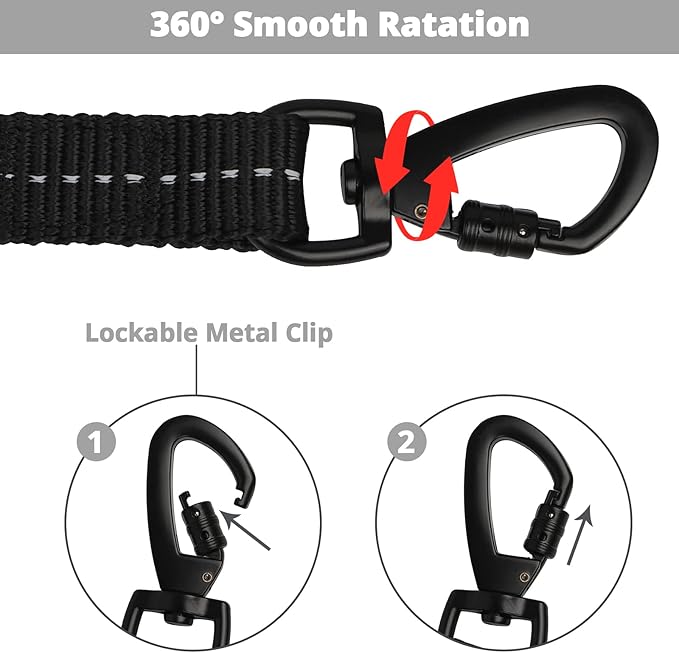 Long Dog Leash 15 FT: Heavy Duty Rope Leashes for Dogs Training with Swivel Lockable Hook Reflective Threads Bungee and Padded Handle - Dog Lead for Large Small Medium Dogs Outside Walking Hiking Grey