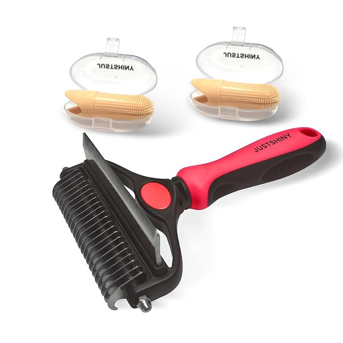 Pet Grooming Set – 1 Brush + 2 Toothbrushes (Soft & Finger) for Dogs & Cats(Pink)