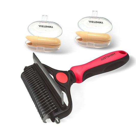 Pet Grooming Set – 1 Brush + 2 Toothbrushes (Soft & Finger) for Dogs & Cats(Pink)