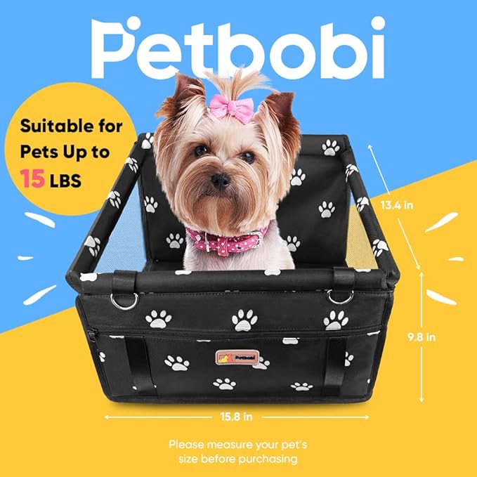 Petbobi Pet Reinforce Car Booster Seat for Dog Cat Portable and Breathable Bag with Seat Belt Dog Carrier Safety Stable for Travel Look Out,with Clip on Leash with PVC Tube (Foot)