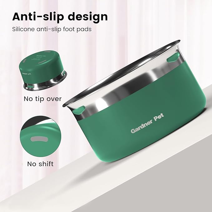 Gardner Pet Dog Bowls 1 Gallon (3.85L) Stainless Steel No Spill Dog Water Bowl, Slow Water Feeder Metal Bowls, Spill Proof Water Dispenser for Large Dogs, Promotes Healthy Hydration(Green)