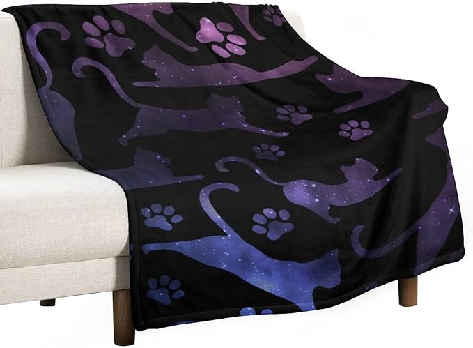 Cat Blanket Gifts - 40"x50" Cute Throw Blanket for Adults Kids - Black Soft Plush Throws for Bed, Couch & Travel