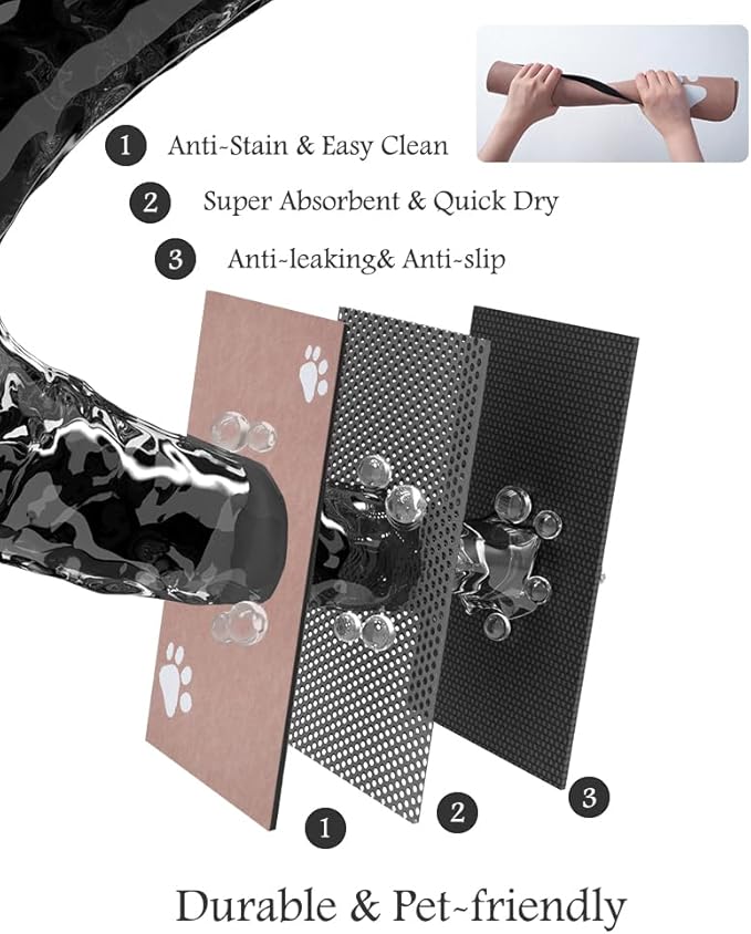 Pet Feeding Mat-Absorbent Dog Mat for Food and Water Bowl-No Stains Quick Dry Water Dispenser Mat-Dog Accessories Pet Supplies-Bowl for Messy Drinkers（Dusty Pink,16"x24"