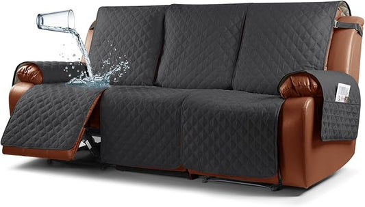 Ruaozz Waterproof Recliner Sofa Cover 1-Piece Couch Covers for Reclining Couches Reclining Sofa Cover Washable Furniture Protector with Elastic Straps Pocket for Kids, Pets (Charcoal Grey, 3 Seater)