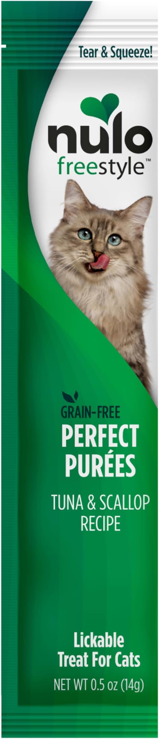 Nulo Freestyle Grain-Free Perfect Purees Premium Wet Cat Treats, Squeezable Meal Topper for Felines, High Moisture Content to Support Cat Hydration, 0.5 Ounce, Tuna & Scallop