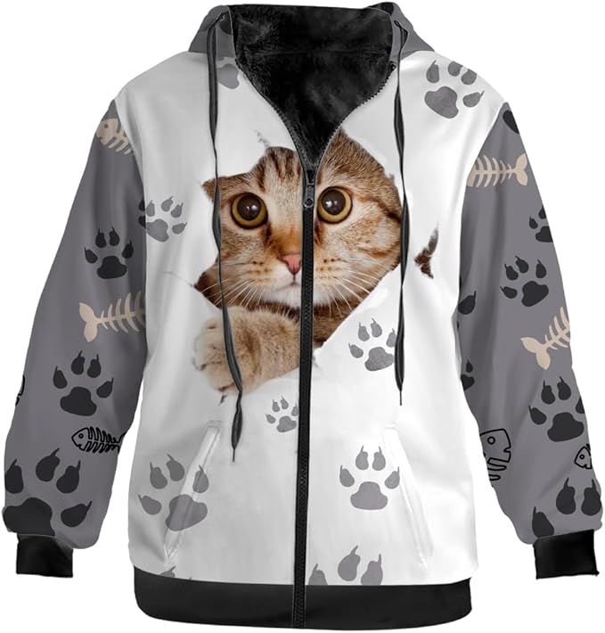 Cat Jacket for Men Women Paw Coat Hoodied Sweatshirts Zip Up Hoodies