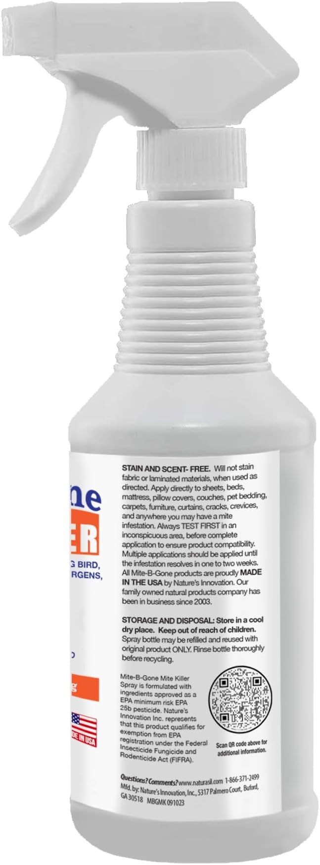Mite Killer Spray by Mite-B-Gone — Kills Human Mites, Dust, Spider, Rat, Carpet & Bird Mites in Homes, Furniture, Bedding, Auto & On Animals | Non-Toxic | Kid & Pet Safe | 32oz Spray