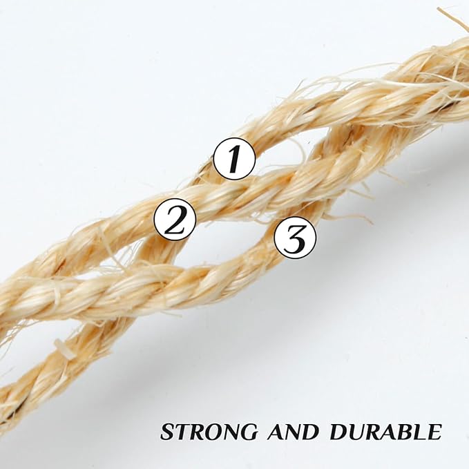 Cat Natural Sisal Rope 1/4 Inch 6mm 98-Feet for Cat Scratching Post Tree Tower Replacement Repair and Replace, DIY Hemp Twine Rope for Cat Scratching Furniture Window Perch and Crafts Gardening