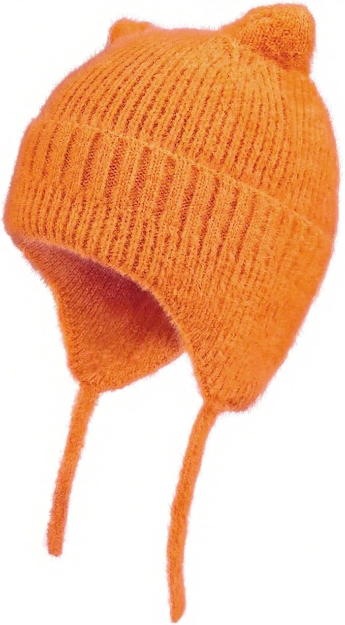 ZOORON Kids Winter Hat for Boys Girls, Cat Beanie Children Knit Skull Cap with Warm Ear Flap, Teen Beanie Hat Age 5-15 Years