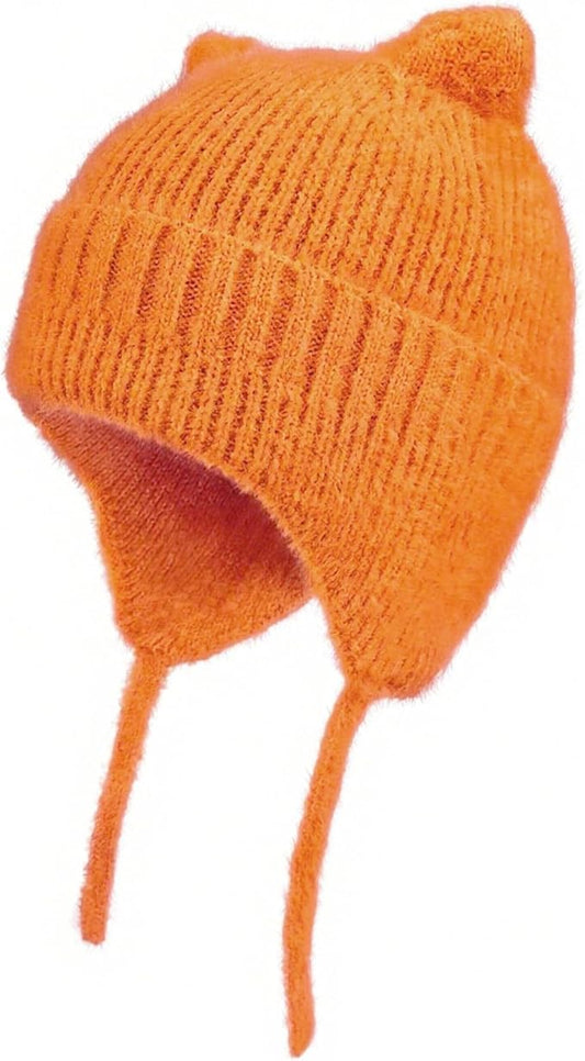 ZOORON Kids Winter Hat for Boys Girls, Cat Beanie Children Knit Skull Cap with Warm Ear Flap, Teen Beanie Hat Age 5-15 Years