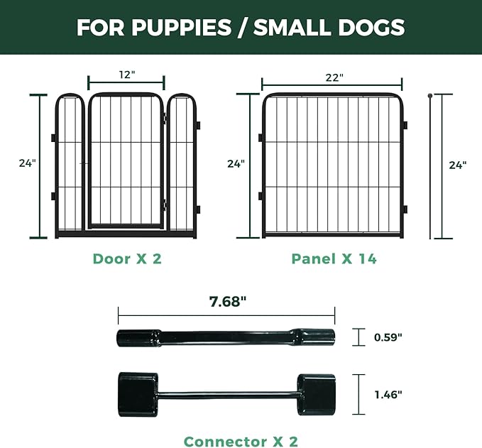 FXW Homeplus Unleashed Indoor Dog Playpen - Stress-Free and Safe Play, Heavy Duty 24 Inch 16 Panels with Connectors (Pack of 2) for Puppy and Small Dogs, Black│Patented