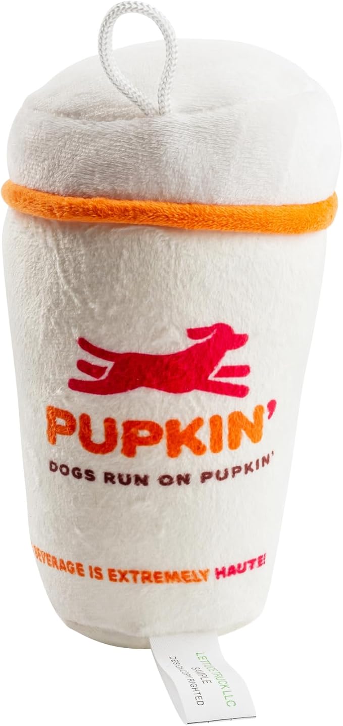 Haute Diggity Dog Pupkin' Donuts Hot Coffee Cup Plush Dog Toy for Small, Medium & Large Dogs, Interactive Funny Parody Squeaky Toys, Soft, Durable, Machine-Washable, Safe & Cute Birthday Gift for Dogs