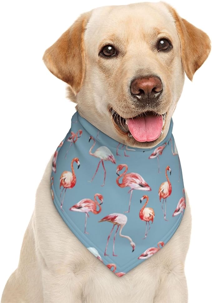 Flamingos Tropical Blue Dog Bandana Scarf Triangle Bibs Pet Accessories Cat Kerchief