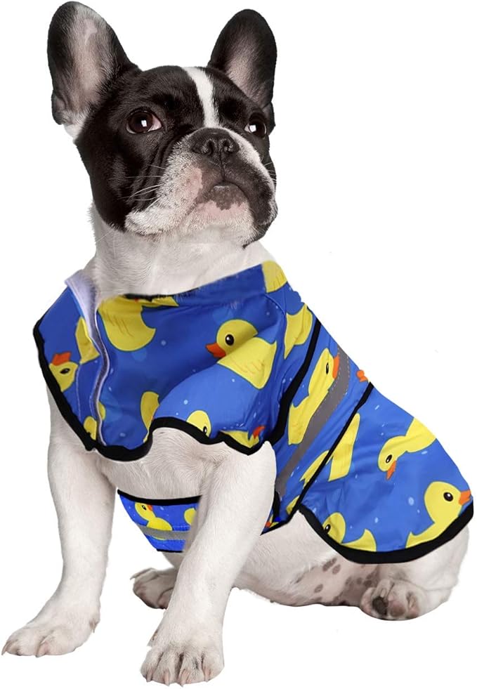 HDE Dog Raincoat Jacket Reflective Adjustable Hooded Pet Poncho Rain Coat with Leash Hole for Small to X-Large Dogs Rubber Ducks - S