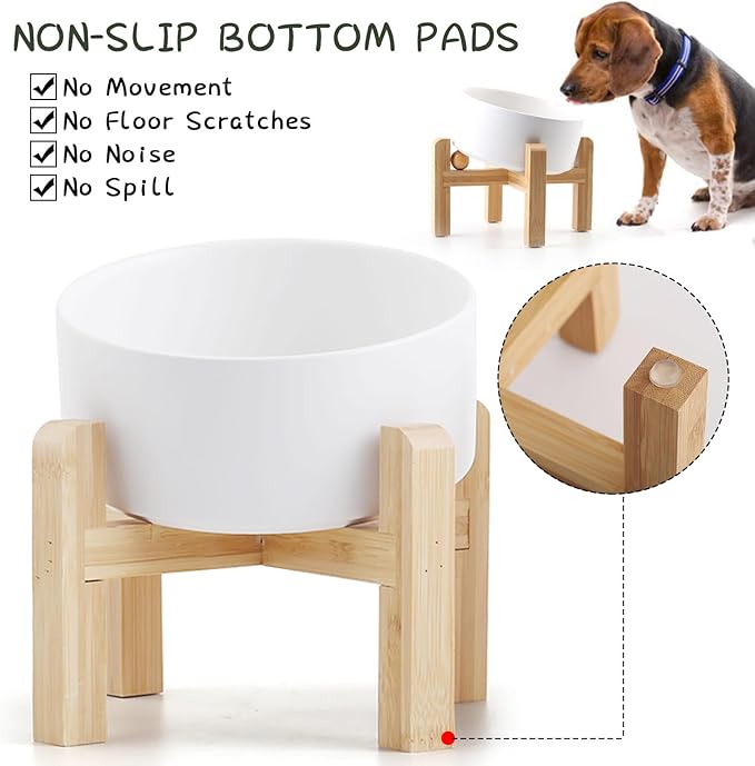 Petygooing White Raised/Elevated 15°Slanted Ceramic Dog Bowl for Small Breeds,Tilted Anti Slip Pet Feeding Bowl,Food Water Dish with Stand for Cats and Small Dogs Puppy 13.5 OZ (5.1In / 1.7 Cups)