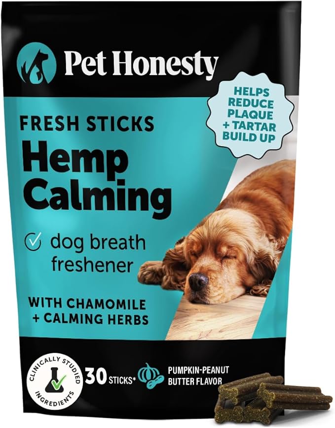Hemp Calming Fresh Dental Sticks – Dog Dental Treats & Chews for Occasional Anxiousness and Fresh Breath – Hemp for Dogs to Promote Calm, Reduce Plaque + Tartar, and Support Relaxed Behavior – 30 Ct