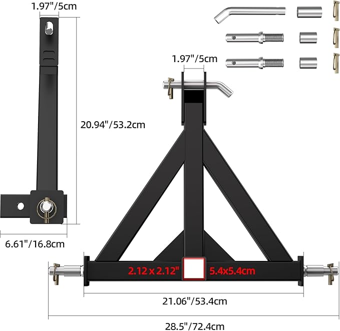 3 Point Hitch Receiver, 3 Point 2" Trailer Hitch Receiver with Pins, Drawbar Adapter Category 1 Tractor Tow Compatible for Kubota, Cat, John Deere, BX, LM25H, WLM Tractor, NorTrac, Yanmar, Kioti, Farm