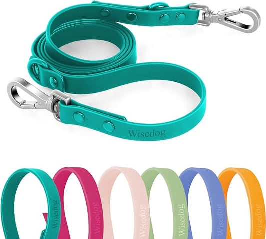 Wisedog Waterproof Dog Leash – 5ft/6ft Adjustable with 2 Hooks & Traffic Handle, Easy to Clean Double Clip Leash for Small, Medium, Large Dogs (Emerald Green,L)