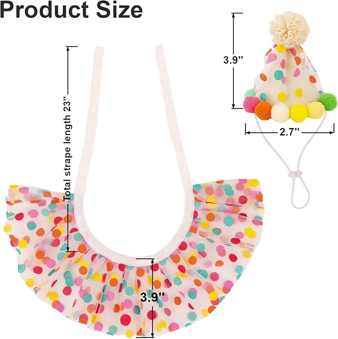 PTDECOR Cat Birthday Party Supplies, Hat with Numbers and Colourful Dots Tulle Tutu Bib Bandana Pet Decorations for Cat Kitten Birthday Outfits