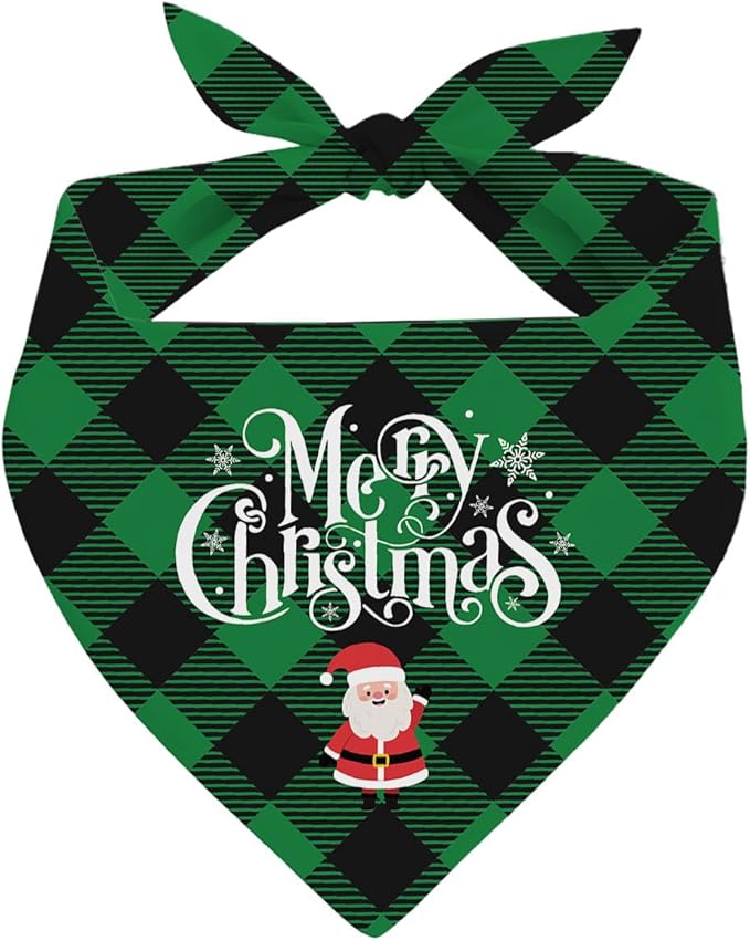 Dog Bandanas, Merry Christmas Dog Bandanas, Green and Black Plaid Decor Dogs Bandana, Holiday Bandana for Small Medium Dogs, Pet Triangle Scarf