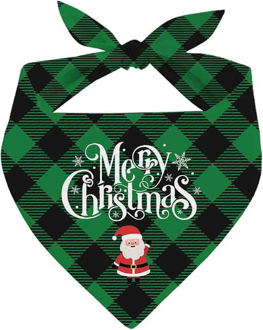 Dog Bandanas, Merry Christmas Dog Bandanas, Green and Black Plaid Decor Dogs Bandana, Holiday Bandana for Small Medium Dogs, Pet Triangle Scarf