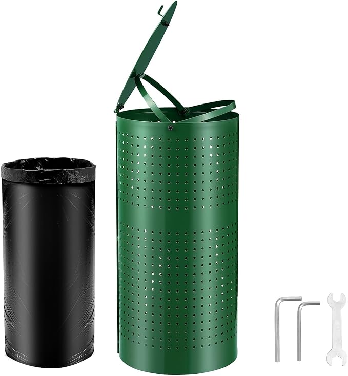 VEVOR Dog Poop Trash Can With 50 Liner Bags, 11.5 Gallons Outdoor Waste Bin With Lid & Liner Clip for Pet Waste Station, Disposal Container for Garden Backyard Park