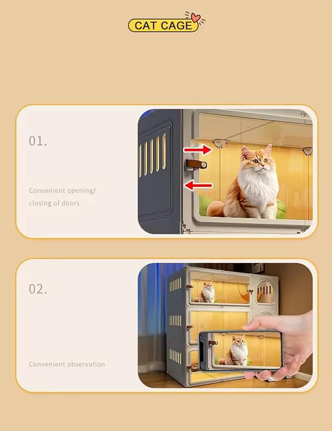 Large Cat Enclosure with Litter Box, Indoor Transparent Cat Villa, DIY Semi-Enclosed Crate (White, 41x18x14 inche)