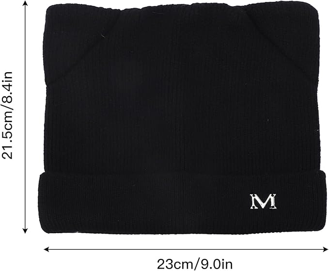 Cat Ear Beanie for Women Girls, Autumn Winter Knit Cuff Beanie Hip Hop Beanie Hat Cat Crochet Ski Cap