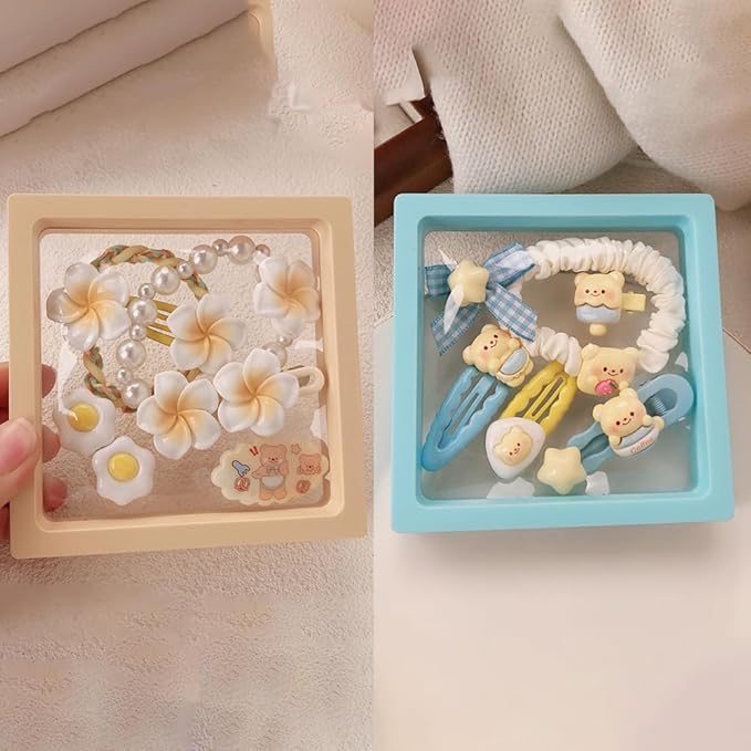 Hair Clips for Women, Acrylic Resin Hair Accessories set with Hairbands Colored Hair Ties, Flower, Rainbow, Little Bear Clips Cute pattern for Birthday Prom (yellow Frangipani blue Bowknot)