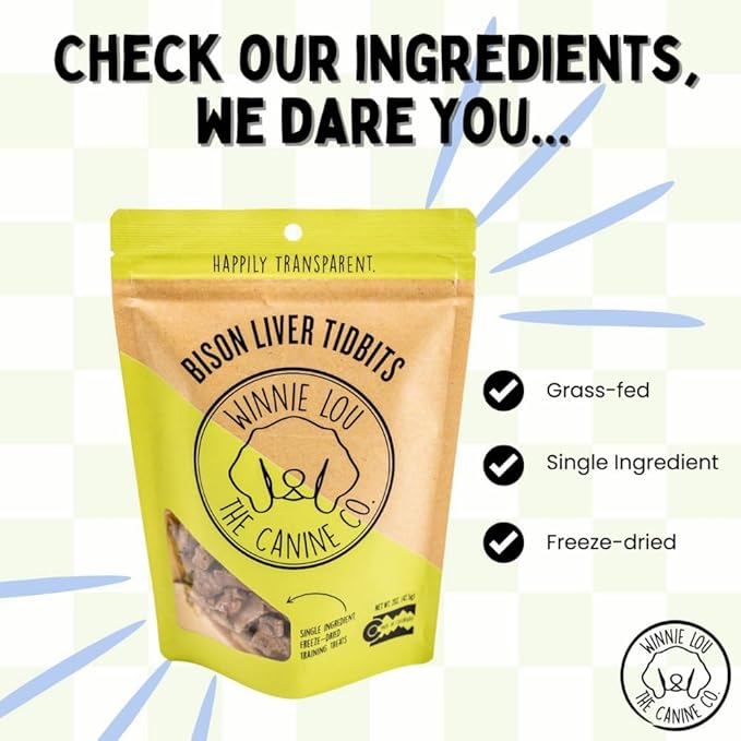 Winnie Lou The Canine Co. Freeze Dried Bison Liver Tidbits - Single Ingredient, Human-Grade, No Artificial Flavors or Fillers, Perfect for Training (Pack of 1)