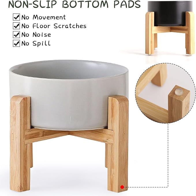 Petygooing Grey Elevated/Raised Ceramic Dog Bowl for Medium and Large Breeds, Dog Food Water Dish with Stand,Pet Feeding Bowl with Anti Slip Rubber Large Dogs(1800ml 7.6 Cups)