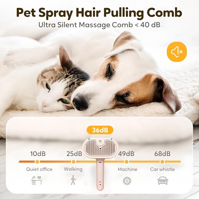 Pet Steam Brush for Dog Cat, 3 in 1 Pet Steam Groomer Comb for Indoor, Rechargeable Pets Spray Grooming Comb for Shedding Hair Removal, Mist Spray Combs for Long Short Haired Pets (White)