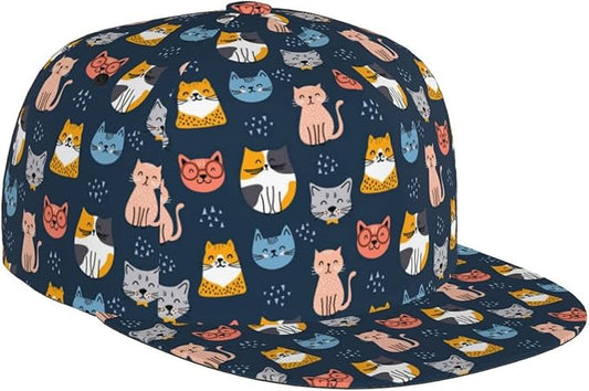 Cute Funny Cat Baseball Cap for Women Men Adjustable Flat Brim Cap Summer Baseball Sun Hats for Travel Hiking