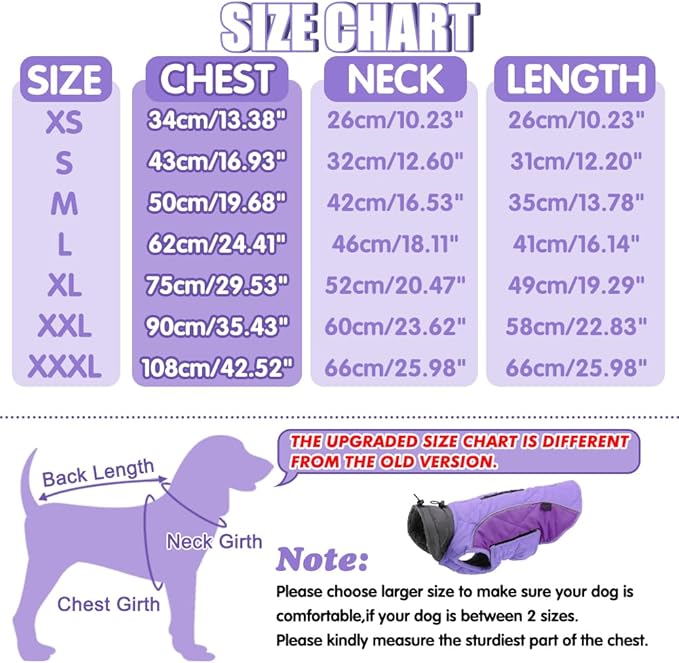 EMUST Dog Winter Coats, Windproof Dog Jackets for Cold Weather with Lofty Collar, Reflective Puppy Clothes for Small Pet Clothes for Dogs, Mix-Purple, S