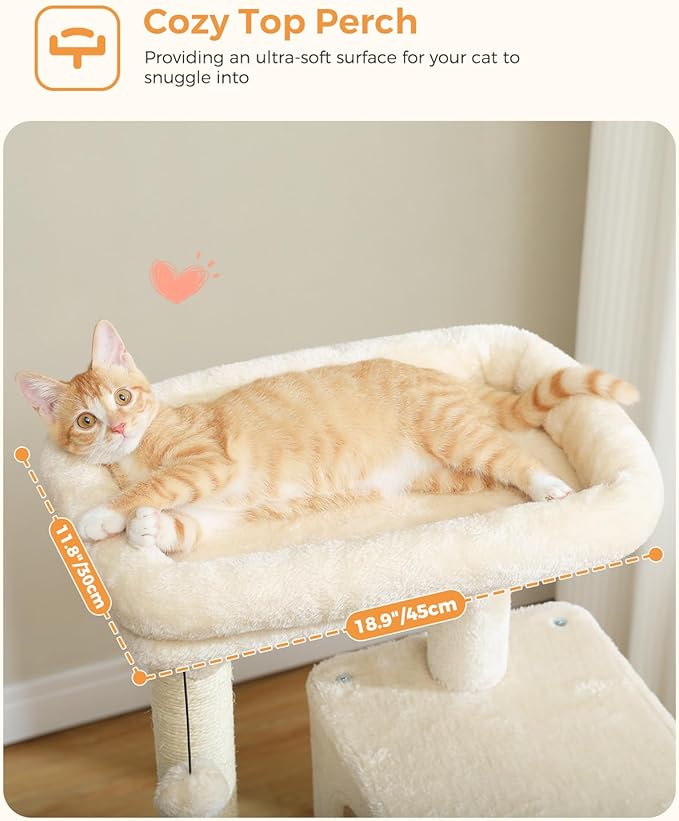 Cat Tree for Large Cats Adult with Metal Plush Big Hammock, 56.3" Cat Tower with 2 Door Condo House, 6-Tier Cat Shelves with Scratching Posts and Large Top Perch, Beige