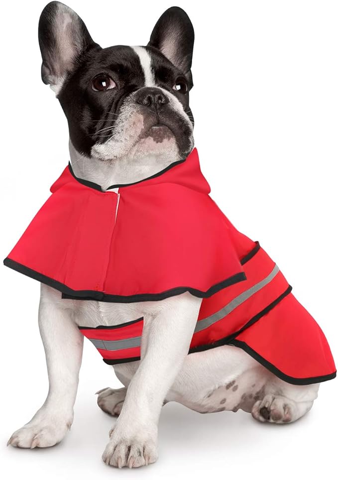 HDE Dog Raincoat Jacket Reflective Adjustable Hooded Pet Poncho Rain Coat with Leash Hole for Small to X-Large Dogs Red - M