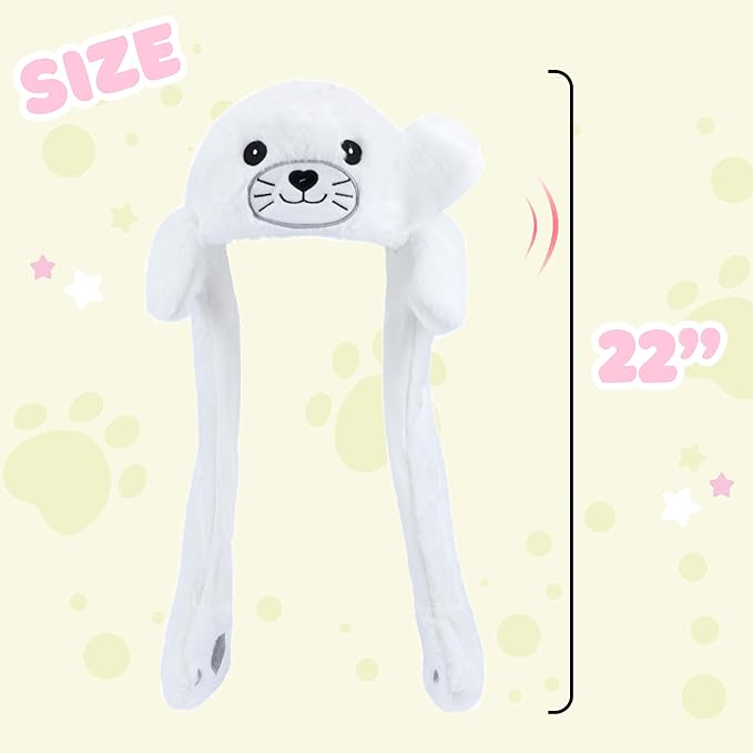 Animal Hat with Ears Moving Jumping Pop Up Beating Hat Plush Holiday Cosplay Dress Up Funny Gift for Kids