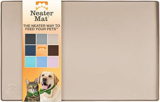 Neater Pet Brands Neater Mat Pet Mats for Food and Water, Cat & Dog Bowl Mat Waterproof Silicone, Feeding Tray, Dog Food Mats for Floors, Placemat w/ Raised Edge for Under Bowls, 19” x 12”, Cappuccino