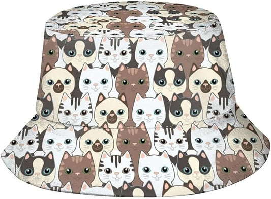 Cute Funny Cat Bucket Hats Fashion Sun Cap Packable Outdoor Animal Cat Fisherman Hat for Women and Men