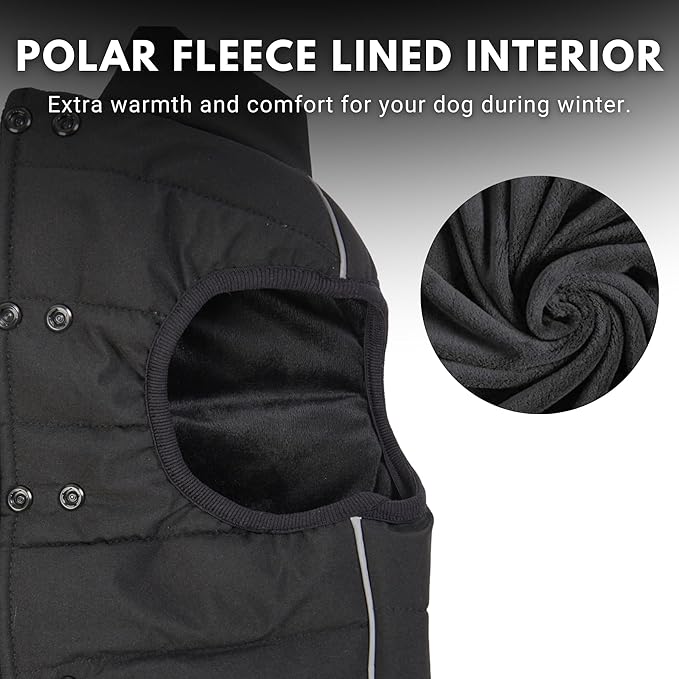 Spark Paws Dog Winter Jacket, Water-Resistant Coat, Warm Reflective Windproof Fleece-Interior, for Medium and Large Dogs - Black - S