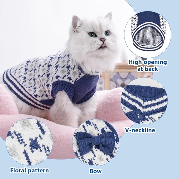Dog Sweater for Extra-Small Dog Boy, Soft Puppy Clothes Winter Weather Halloween Sweater for Pet Outfit for Doggie Kitten Small XXS XS Cat Sweaters Apparel (Blue, S)