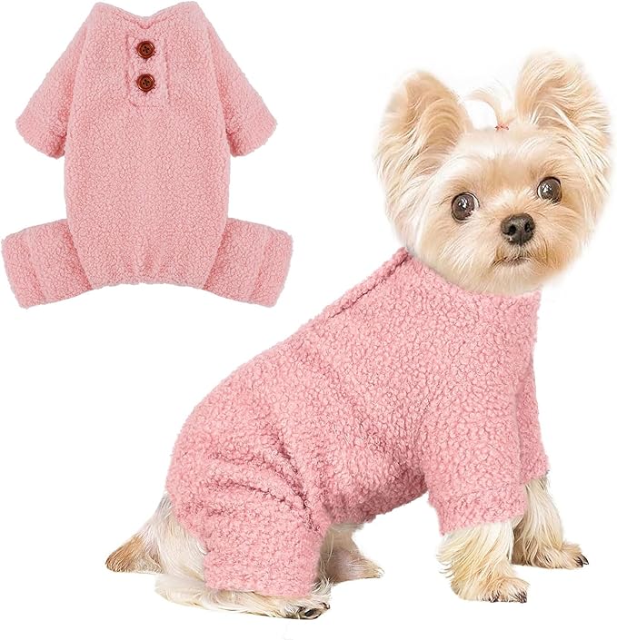 Dog Sweaters for Small Dogs Winter Dog Pajamas Sized Dogs Boy Girl Fleece Pet Clothes Puppy Outfit 4 Legs Jumpsuits for Chihuahua Yorkie Cat Apparel (Pink, X-Small)