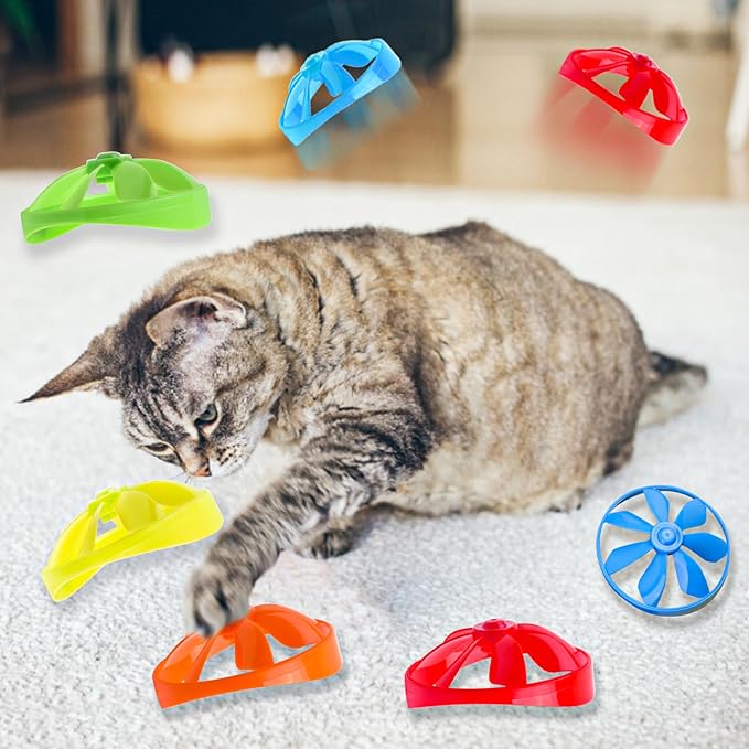 KIMOBER 17Pcs Cat Fetch Toy, Kitten Interactive Tracking Toys with 15Pcs Colorful Flying Propellers for Pets Cat Hunting Chasing Training Exercise