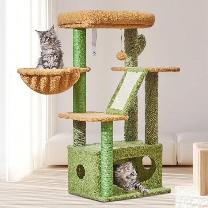 Taoqimiao Cat Tree,38.5-Inch Cat Tower for Indoor Cats,Suitable for Kittens with Luxurious cat condo with Adjustable Baskets and Luxurious Perch MS029ST Cactus
