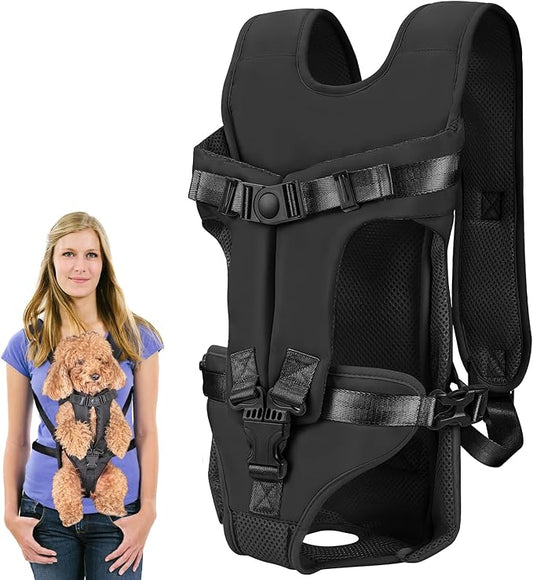Pet Carrier Backpack, Adjustable Front Dog Carrier, Legs Out Dog Chest Carrier, Waterproof Dog Back Pack for Small Medium Dogs Cats Puppies and Rabbits Hiking Camping (Black, Small)