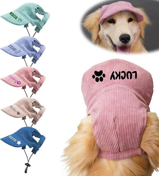 Personalized Dog Hat with Embroidered Name, Custom Dog Hat with Ear Holes, Adjustable UV Sun Protection Pet Baseball Cap Bucket Hats, for Pet Lovers (5 Sizes) (Style1)
