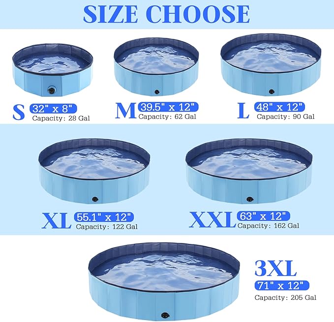Foldable Dog Pool, Portable Pet Bath Tub and Kiddie Swimming Pool, Collapsible Bathtub for Puppies, Small, Medium and Large Dogs, Cats and Kids, 32 x 8 in, Blue