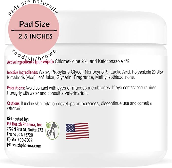 Chlorhexidianes Wipes for Dogs, Cats and Horses (Made in U.S.A) (USA) (Ketoconazole & Chlorhexidine Wipes, 50 Count)