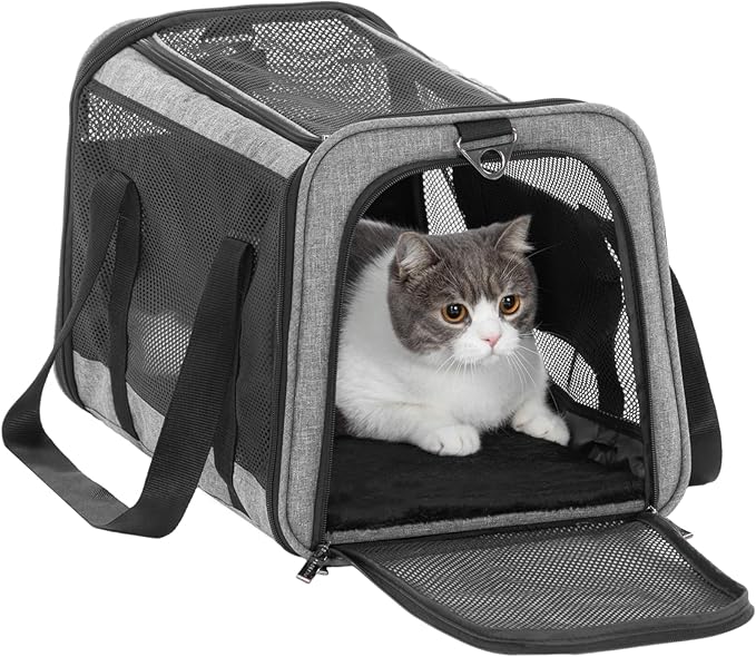 Petsfit Cat Carrier Dog Carriers Airline Approved, 18 x 11 x 11 Soft-Sided Pet Carrier, 3 Carrying Ways, Lightweight, Breathable, Escape Proof, with Adjustable Shoulder Strap and Soft Cushion